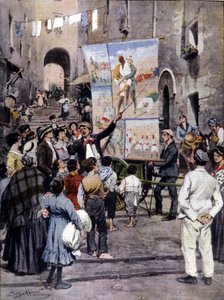 The Poesy of War: Najnowsze popularne piosenki inspirowane wojną libijską są śpiewane na ulicach Neapolu przez ulicznych artystów. Ill. de Beltrame. Domenica del Corriere. 1912 autorstwa Achille Beltrame