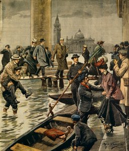 Zjawisko wysokiej wody na Placu św. Marka w Wenecji, Achille Beltrame (1871-1945), z La Domenica del Corriere autorstwa Achille Beltrame