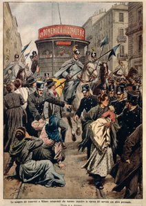 Strajk tramwajowy w Mediolanie, Achille Beltrame, ilustracja, Ilustrator Achille Beltrame (1871-1945), z La Domenica del Corriere autorstwa Achille Beltrame