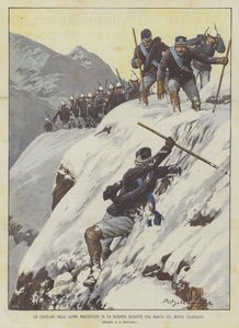 Kapitan Alpini wpadł do wąwozu podczas marszu na górze Telegraph autorstwa Achille Beltrame