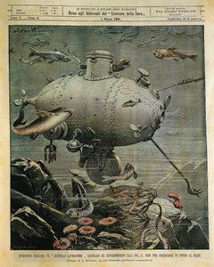 Podwodny statek morski do badania dna morskiego, ilustracja Achille Beltrame (1871-1945), z La Domenica del Corriere, 1 marca autorstwa Achille Beltrame