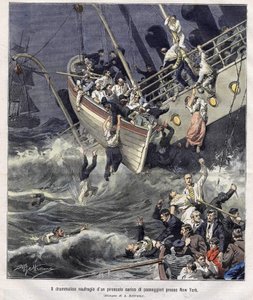 Wrak łodzi Larchmont u wybrzeży Nowego Jorku w lutym 1907 r. autorstwa Achille Beltrame