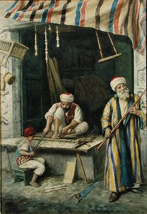 Cieśle arabscy, ok. 1875 (akwarela na papierze) autorstwa Achille Buzzi