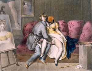Artysta i opiekunka: ręczna gra wstępna, ok. 1830-40 (litografia kolorowa)