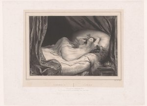 Dziewczyna śpi na łóżku Sommeil / Sen (tytuł na obiekcie) autorstwa Achille Devéria