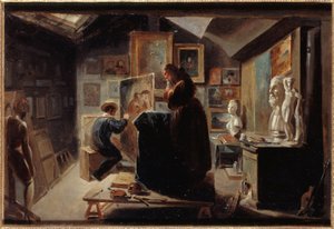 Pozowanie modelki, około 1838 (olej na papierze na płótnie) autorstwa Achille Devéria