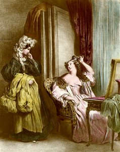 Toaleta: elegancka młoda kobieta ze służebnicą Litografia Achillesa Deveria (1800-1857) XIX-wieczna kolekcja Particuliere autorstwa Achille Devéria