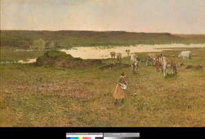 W pobliżu Sesto Calende, Lombardia, Włochy lub "Wypas na równinie" (w pobliżu Sesto Calende, Włochy lub wypas na równinie) Obraz Achille Formisa (1832-1906) 1887 Kolekcja prywatna autorstwa Achille Formis Befani