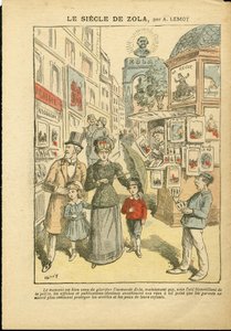 Ilustracja Achille Lemot (1846-1909) w Le Pelerin, 03.05.08 - Wiek Zoli - Religia Wiara, Rodzina, Pornografia, Kioski z gazetami, Katolicyzm, Rue alley - Zola Emile
