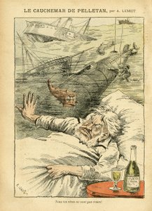 Ilustracja Achille Lemot (1846-1909) w Le Pelerin, 30/07/05 - Koszmar Pelletana - Różne fakty, Armee, Marine Marine Seaside, Łódź podwodna, Wypadki katastrof, Alkohol alkoholowy, Farfadet, Sully, Okręty wojenne - Ryby , Pelletan Cam autorstwa Achille Lemot