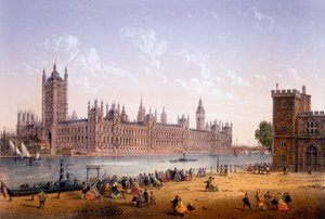 Houses of Parliament z South Bank, grafika wykonana przez Ch. Riwiera, 1862