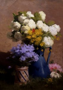 Letnie kwiaty z hortensjami. Obraz autorstwa Achille Theodore Cesbron (1849-1913) Kolekcja prywatna. autorstwa Achille Theodore Cesbron