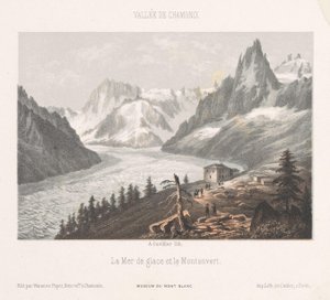 Widok na Le Chapeau na Mer-de-Glace .glacier Le Chapeau (tytuł na obiekcie) Pamięć Chamonix-Mont-Blanc (tytuł serii) Museum du Mont-Blanc (tytuł serii na obiekcie)