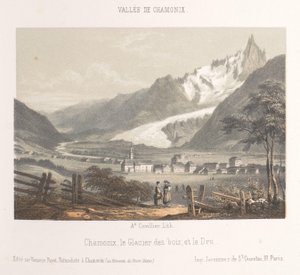 Widok na Aiguille de Bionnassay z lodowcem Aiguille et Glacier de Bionnassay (tytuł obiektu) Pamięć Chamonix-Mont-Blanc (tytuł serii) Museum du Mont-Blanc (tytuł serii na obiekcie)