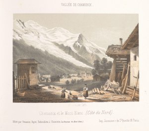 Zicht op de valley van Chamonix vanaf de pas Les Montees Wejście do Doliny Chamonix w Montees (tytuł na obiekcie) Herinnering w Chamonix-Mont-Blanc (tytuł serii) Muzeum Mont-Blanc (tytuł serii na obiekcie)