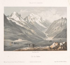 Widok wsi Les Planards na drodze do Montenvers Les Planaz, chemin du Montanvert (tytuł obiektu) Pamięć Chamonix-Mont-Blanc (tytuł serii) Museum du Mont Blanc (tytuł serii)