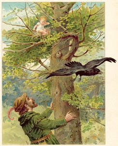 Znajdź ptaka na drzewie (chromolitho)