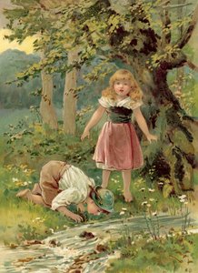 Brat pijący z potoku (chromolitho)