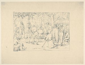 Modlitwa w obozie Stonewall Jacksona z Confederate War Etchings, 1861-63.