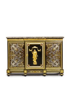 Szafka boczna w stylu Ludwika XVI, zamówiona przez Marchand-Mercier Claude-Francois Julliot, z intarsjowanymi panelami w stylu Ludwika XIV, ok. 1775-1800 (oprawa ormolu, heban i cyna inkrustowany hebanem i szylkretem autorstwa Adam (attr. to) Weisweiler