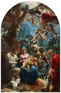 Święta Rodzina z aniołami i chłopcami w strojach św. Jana autorstwa Adam Elsheimer