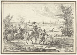 Jeźdźcy na wzgórzu przed miastem autorstwa Adam Frans van der Meulen (possibly)