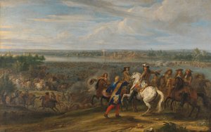 Ludwik XIV Przejście do Holandii w Lobith Ludwik XIV przekracza Ren w Tolhuis niedaleko Lobith, 12 czerwca 1672 autorstwa Adam Frans van der Meulen