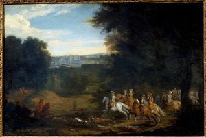 Ludwik XIV poluje. Obraz Adama Francois Van Der Meulena autorstwa Adam Frans van der Meulen