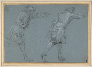 Studium walki dwóch żołnierzy na miecze, XVII wiek. autorstwa Adam Frans van der Meulen