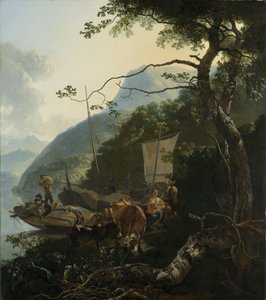 Przewoźnicy zacumowani na brzegu włoskiego jeziora, 1650-70