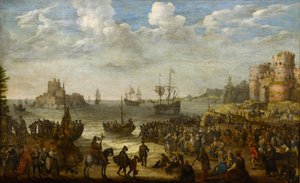 Chrystus nauczający ze statku na Morzu Galilejskim (Lac de Tiberiade) - par Willaerts, Adam (1577-1664). olej na płótnie