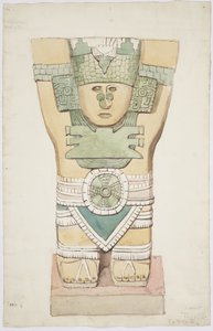 Kariatyda III, komnata zewnętrzna, Górna Świątynia Jaguarów (Świątynia A), Chichen Itza, Meksyk (akwarela) autorstwa Adela Breton