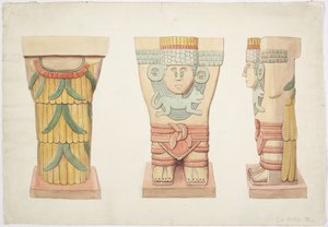 Kariatyda II, komnata zewnętrzna, Górna Świątynia Jaguarów (Świątynia A), Chichen Itza, Meksyk (akwarela) autorstwa Adela Breton