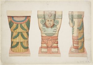 Kariatyda z komnaty zewnętrznej, świątynia A, boisko balowe, Chichen Itza (akwarela) autorstwa Adela Breton