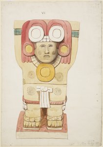 Kariatyda z komnaty zewnętrznej, świątynia A, boisko balowe, Chichen Itza, Meksyk (akwarela) autorstwa Adela Breton