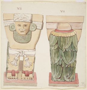 Kariatyda z komnaty zewnętrznej, świątynia A, boisko balowe, Chichen Itza, Meksyk (akwarela) autorstwa Adela Breton