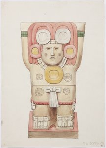 Kariatyda z komnaty zewnętrznej, świątynia A, boisko balowe, Chichen Itza, Meksyk (akwarela) autorstwa Adela Breton
