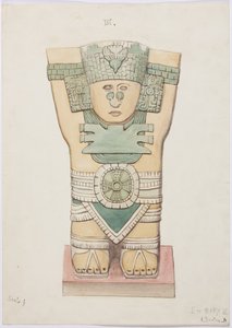 Kariatyda z komnaty zewnętrznej, świątynia A, boisko balowe, Chichen Itza, Meksyk (akwarela) autorstwa Adela Breton