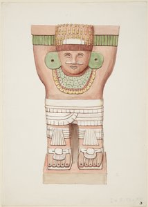 Kariatyda z komnaty zewnętrznej, świątynia A, świątynia kortu balowego, Chichen Itza, Meksyk autorstwa Adela Breton