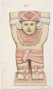 Kariatyda z komnaty zewnętrznej, świątynia A, boisko do piłki nożnej, Chichen Itza, Meksyk (akwarela) autorstwa Adela Breton