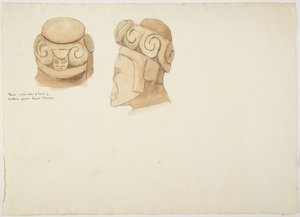 Figurka z gliny lub kamienia z Tiahuanaco (Tiwanaku), Boliwia (akwarela) autorstwa Adela Breton