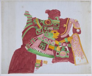 Kopia fragmentu muralu z Casa de Barrios, „Dom Kapłanów”, Teopancaxco, Teotihuacan, Meksyk (akwarela i grafit) autorstwa Adela Breton