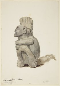 Figura z Ixtacamaxtitlan, Cholula, Puebla, Meksyk Przedstawia przykucniętą postać (akwarela) autorstwa Adela Breton