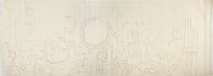 Malowidło z północnej ściany, Górna Świątynia Jaguarów, Chichen Itza, Meksyk Północna część (czerwony tusz i grafit) autorstwa Adela Breton