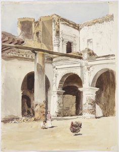 Ruina - stary dom w Chalchicomula, stan Puebla, Meksyk (akwarela) autorstwa Adela Breton