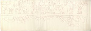 Południowa Ściana, Górna Świątynia Jaguarów, Chichen Itza, Meksyk Południowa dzielnica (czerwony tusz i grafit) autorstwa Adela Breton
