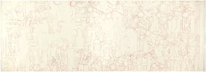 Ściana południowa, Górna Świątynia Jaguarów, Chichen Itza, Meksyk Południowa centralna dzielnica (czerwony tusz i grafit) autorstwa Adela Breton