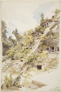 Schody Piramidy Nisz, El Tajin, Papantla, Meksyk (akwarela) autorstwa Adela Breton