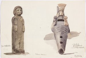 Kamienne figury z Malinalco, Toluca, Meksyk (akwarela) autorstwa Adela Breton