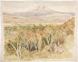 Wulkan Popocatépetl z Yautepec, stan Morelos, Meksyk (akwarela i grafit)